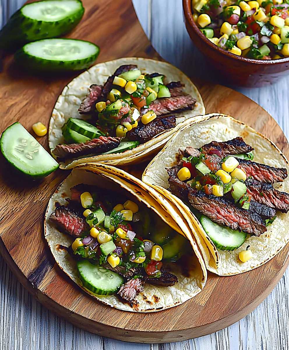 Steak tacos with corn salsa