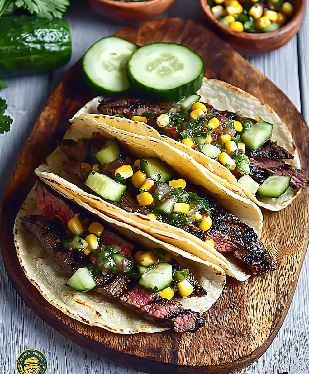 Steak tacos with corn salsa