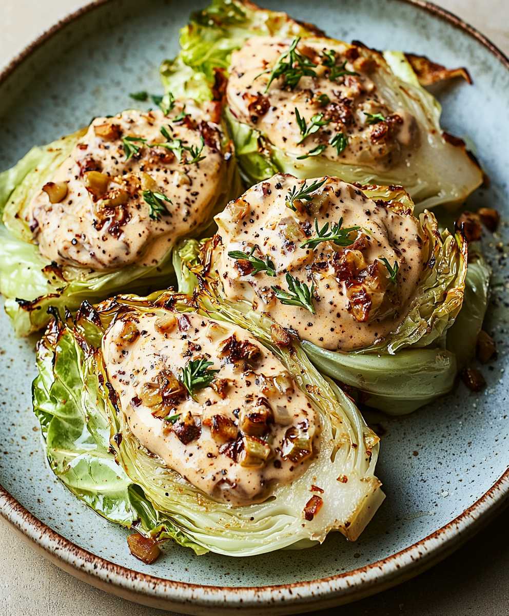 Roasted Cabbage Mustard Sauce