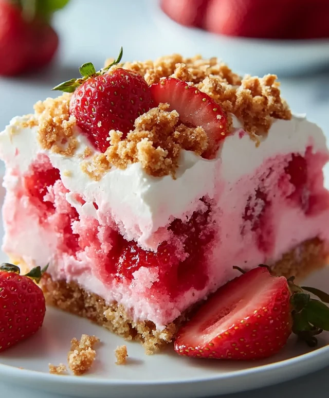 Strawberry Crunch Poke Cake