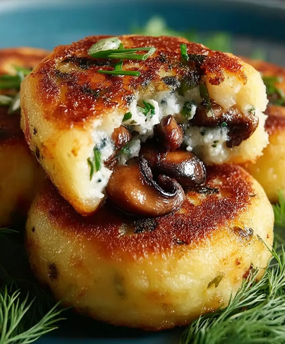 Mushroom Stuffed Potato Cakes