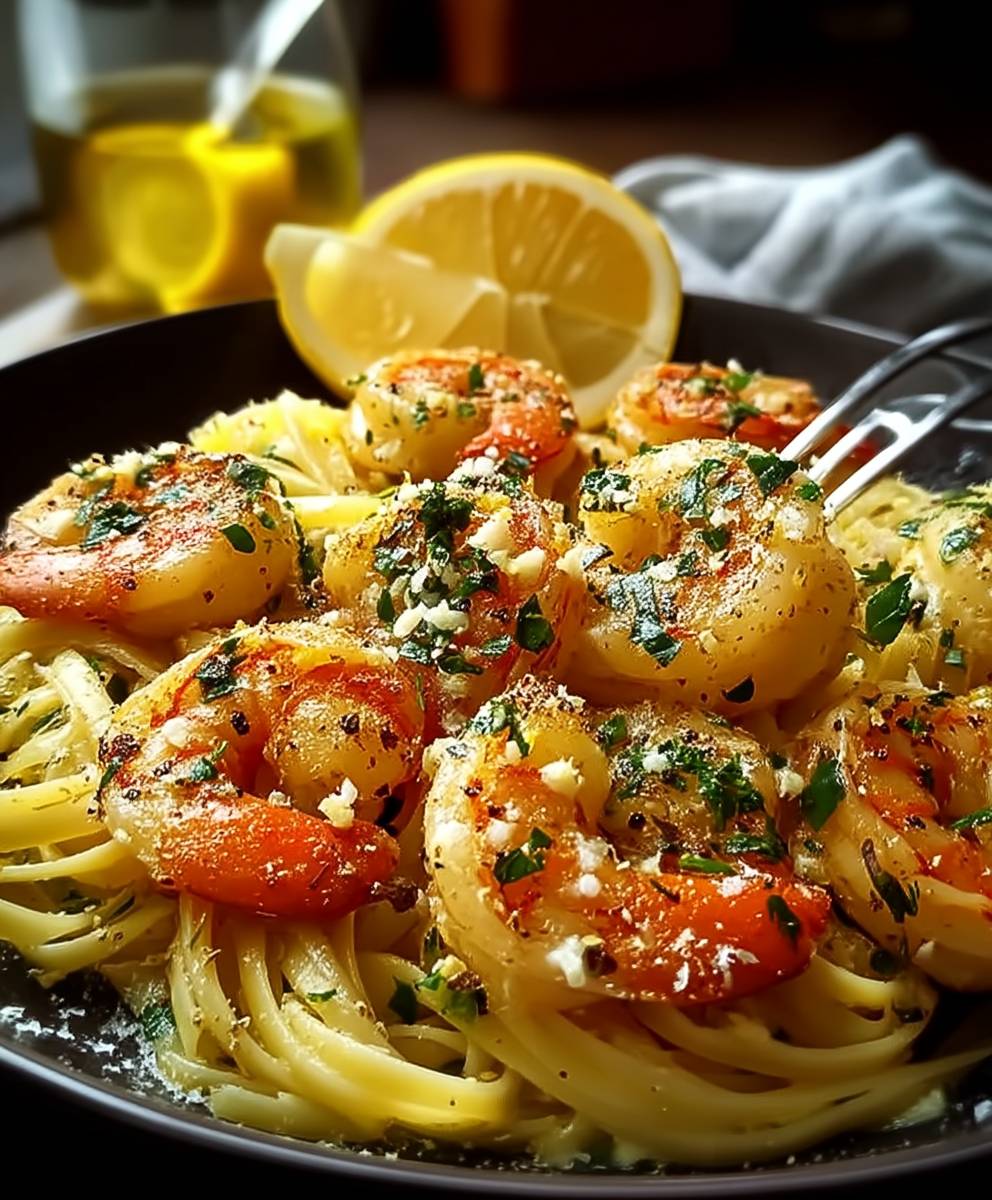 Shrimp garlic butter pasta