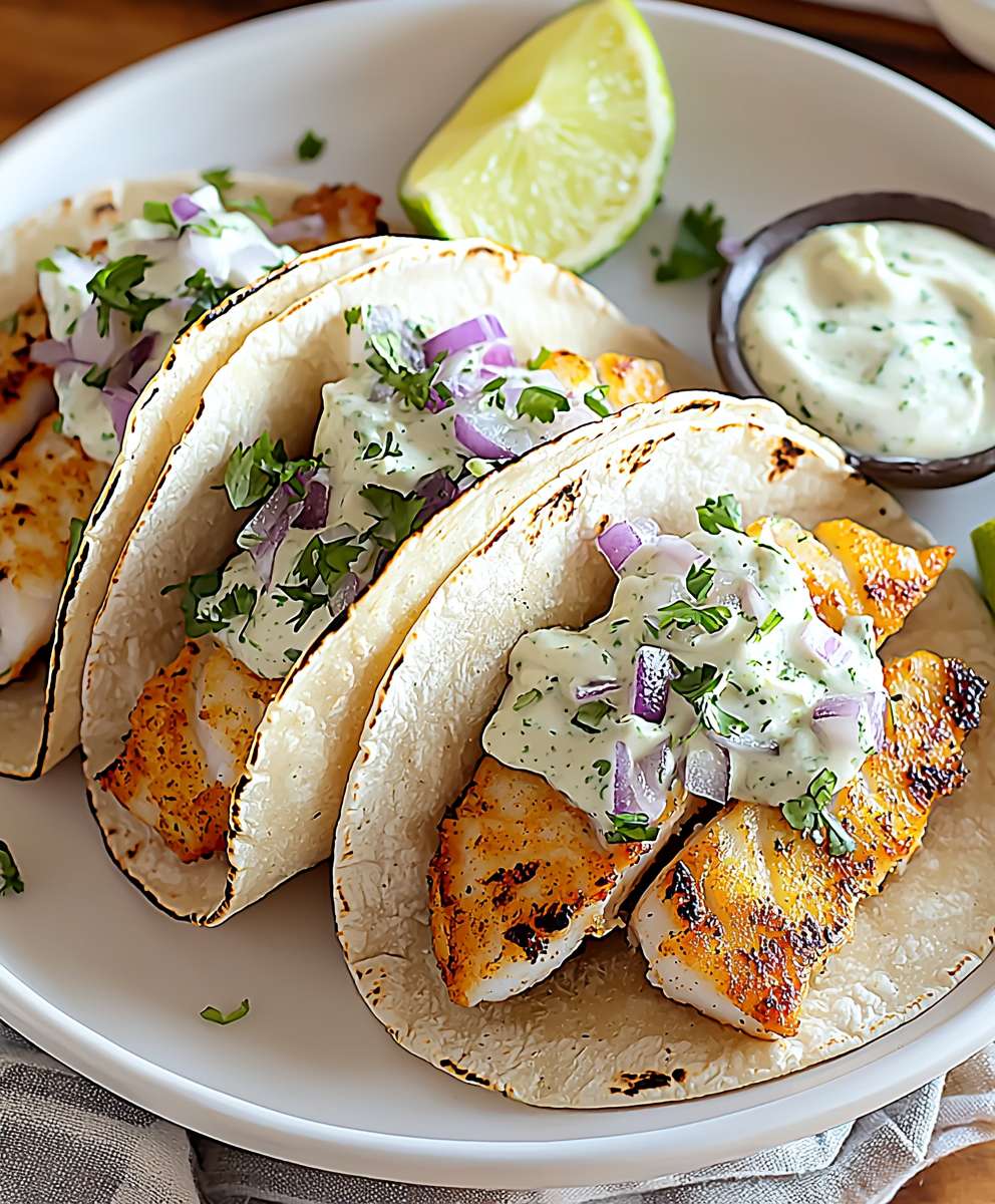 Fish tacos lime crema