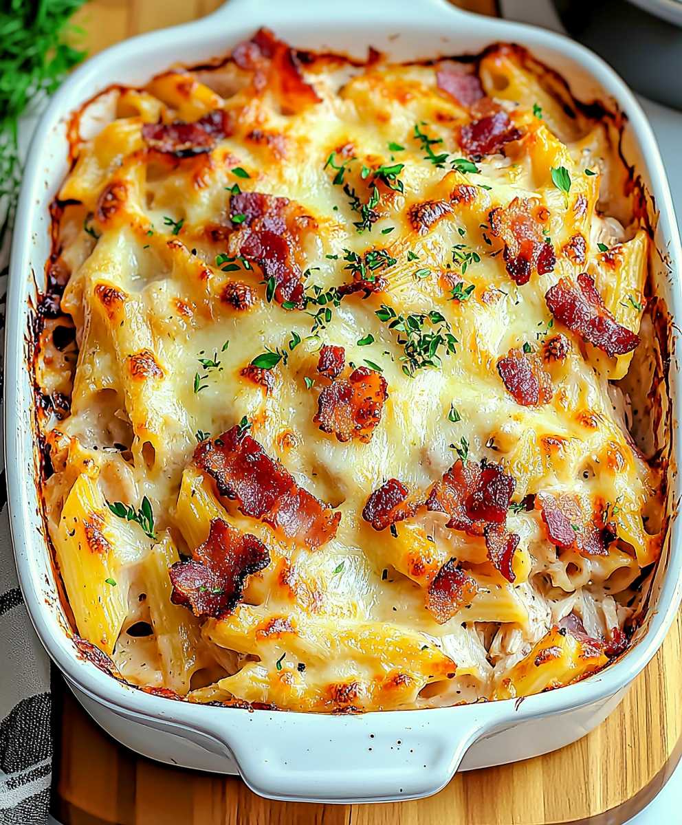 Chicken bacon pasta casserole