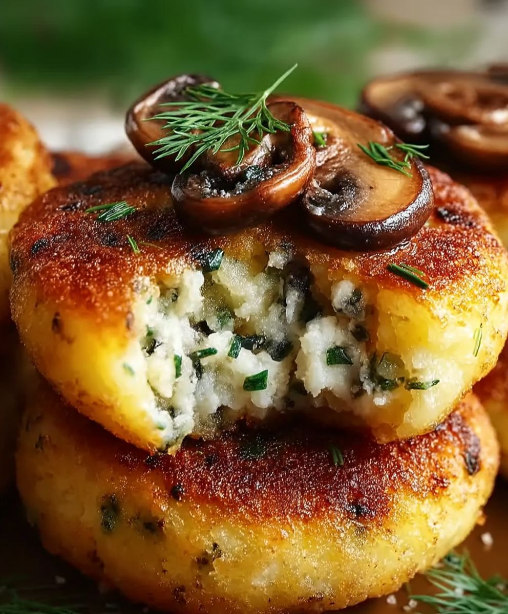 Mushroom Stuffed Potato Cakes