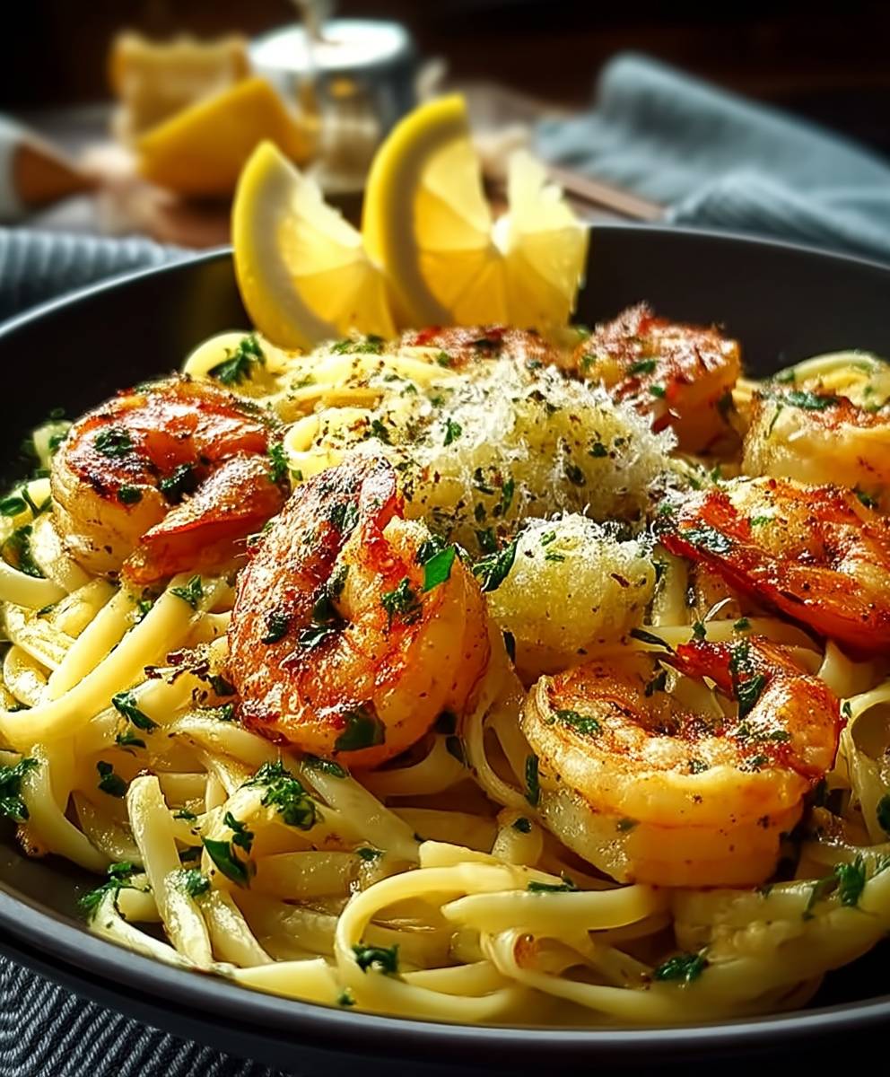 Shrimp garlic butter pasta