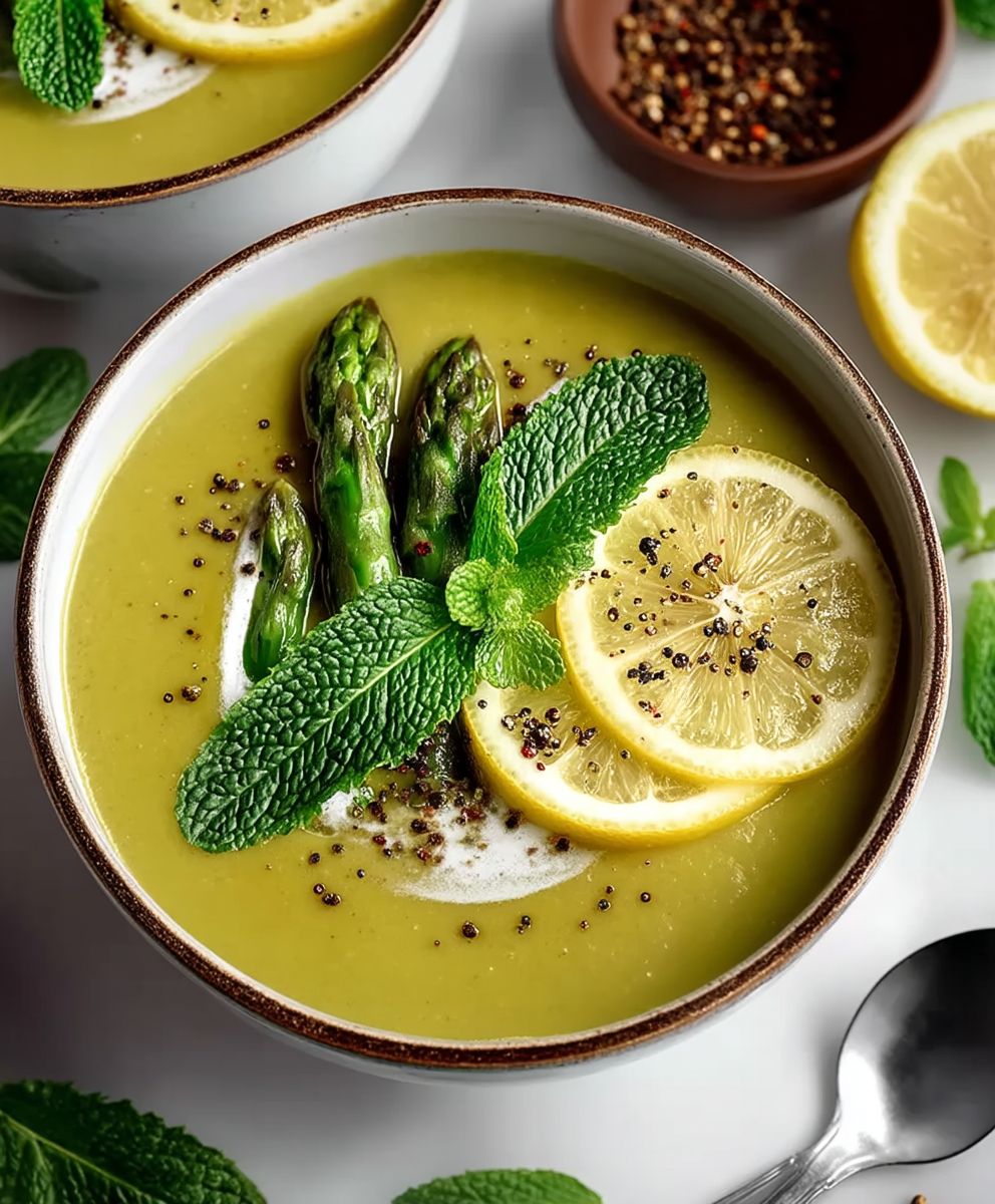 Asparagus lemon mint soup