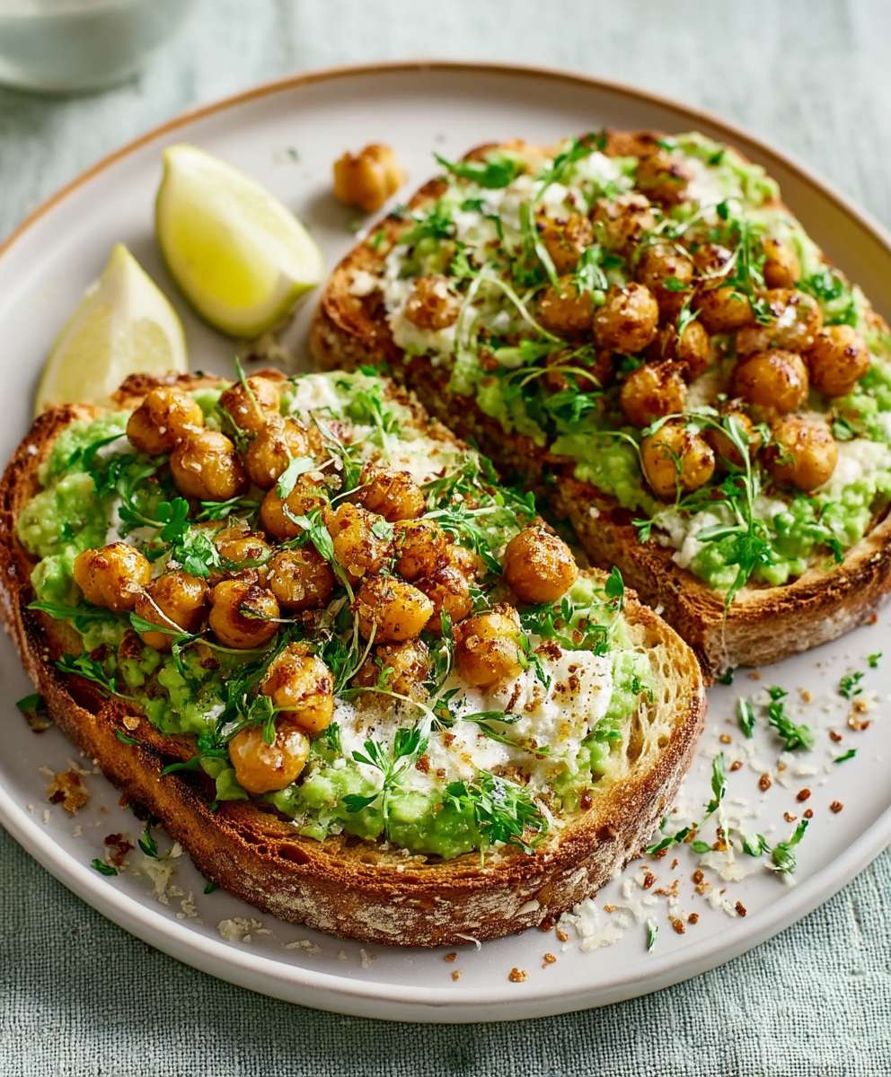 Crispy chickpeas green toast