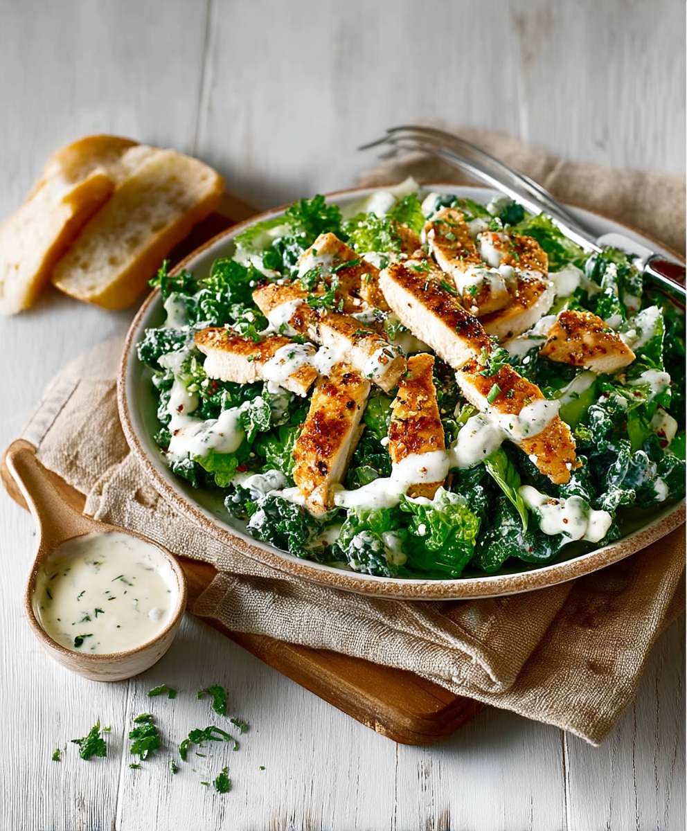 Kale chicken caesar salad