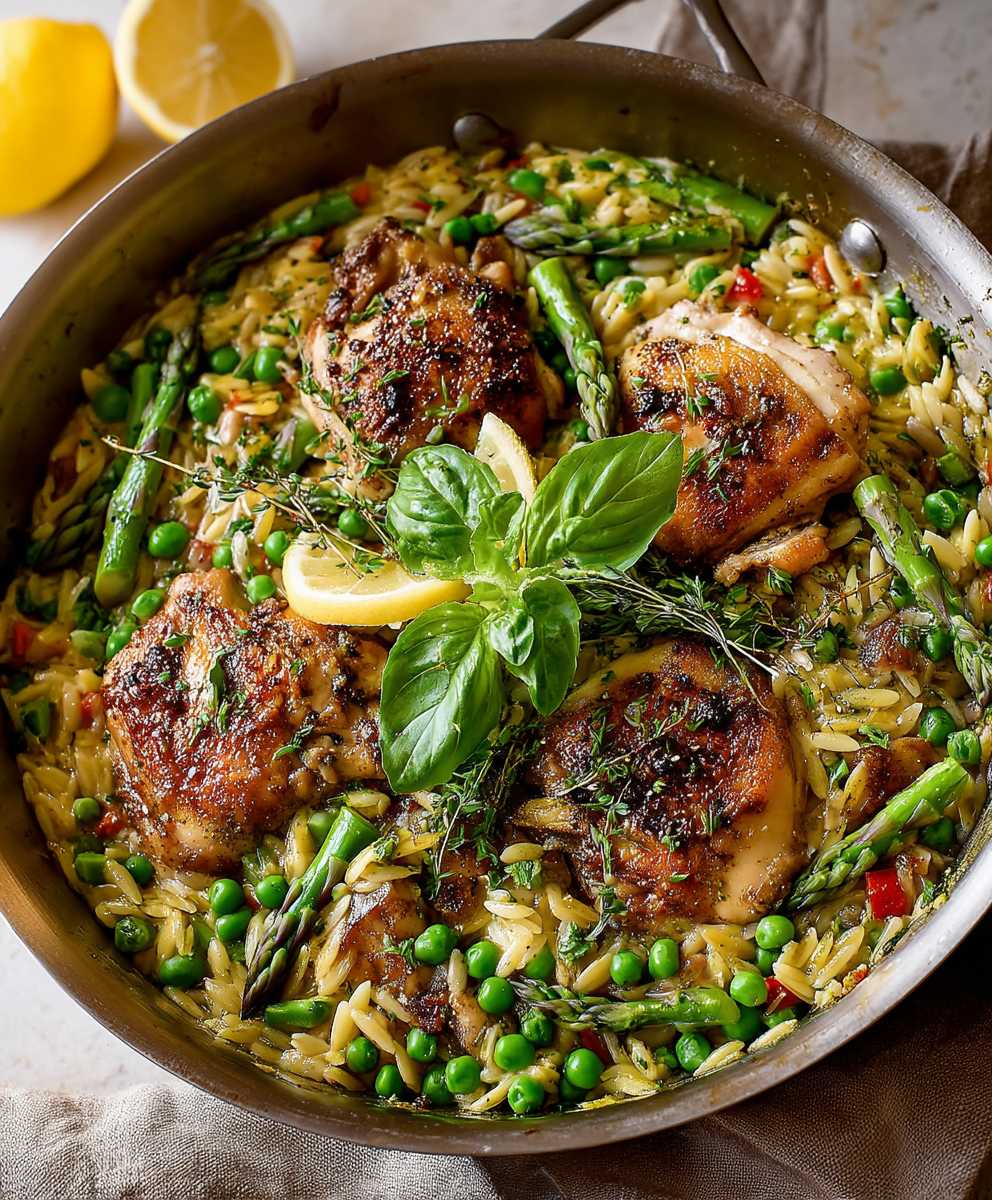Skillet Chicken Orzo Spring Veggies