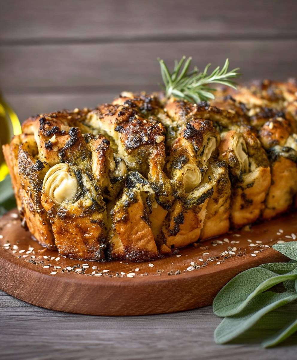 Pesto spinach artichoke bread