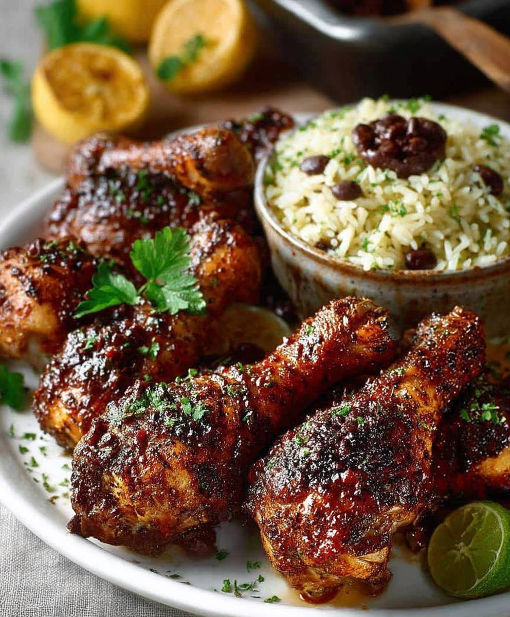 Jerk Chicken Drumsticks Rice Peas