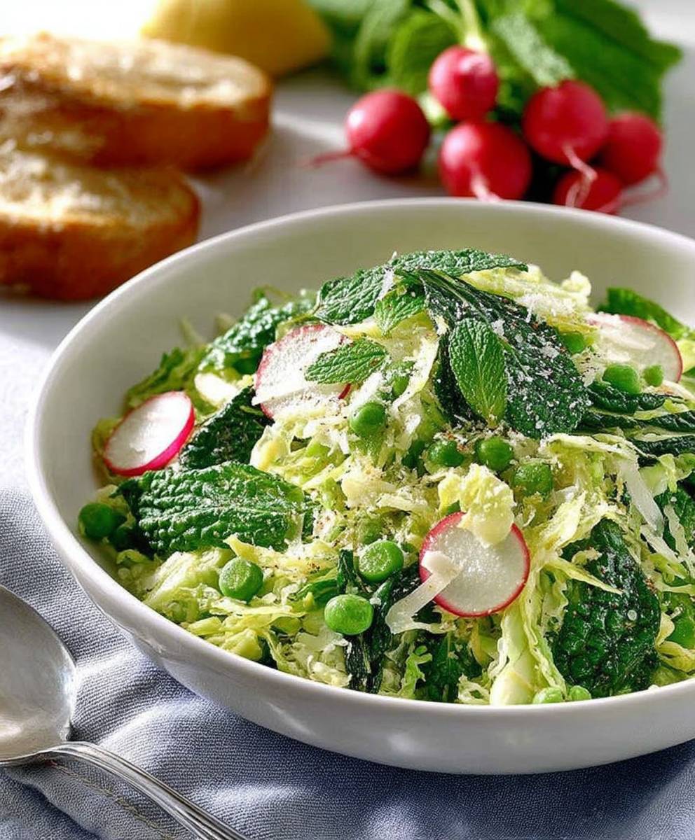 Pea cabbage parmesan mint salad