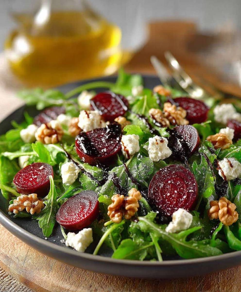 Beetroot arugula walnut feta salad