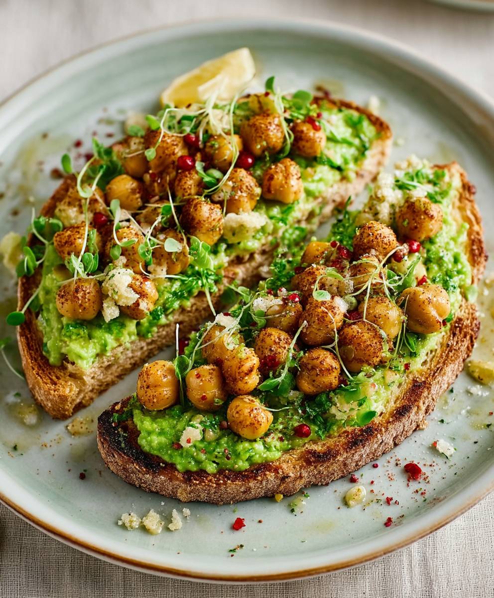 Crispy chickpeas green toast