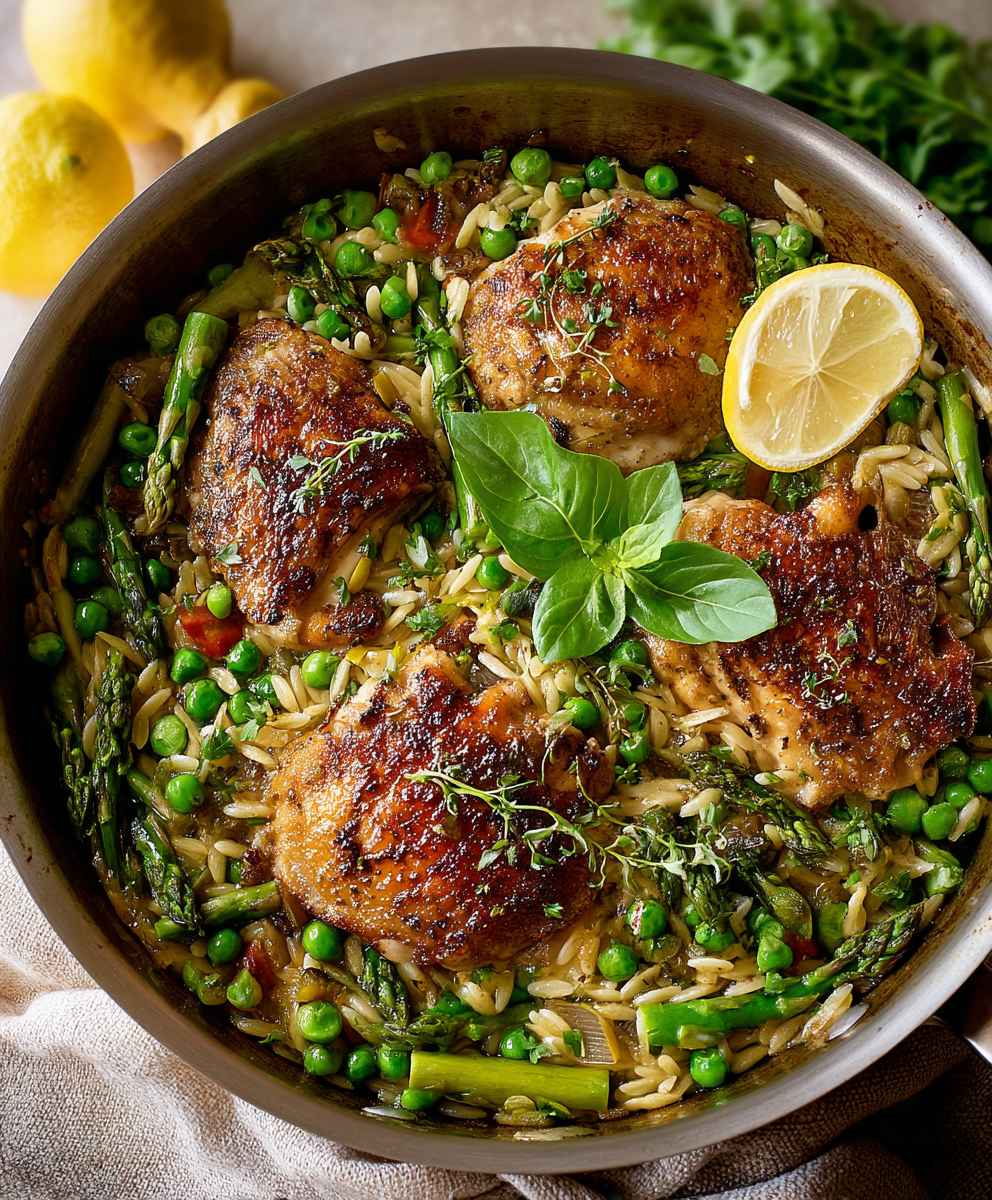Skillet Chicken Orzo Spring Veggies