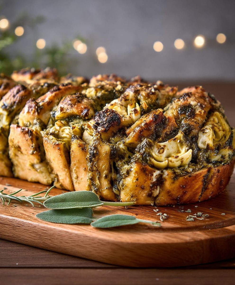 Pesto spinach artichoke bread