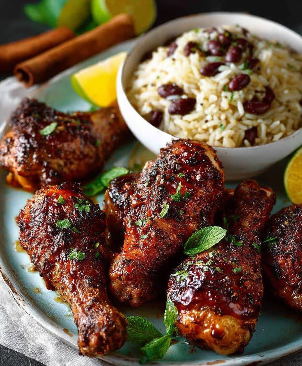 Jerk Chicken Drumsticks Rice Peas