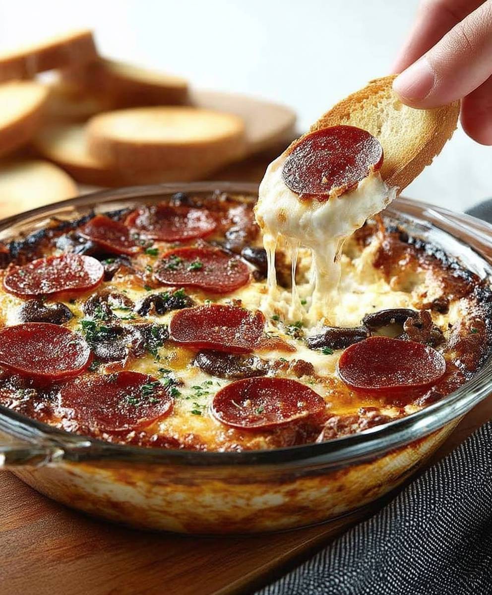 Mushroom Pepperoni Pizza Dip
