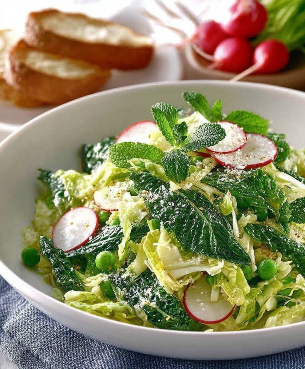 Pea cabbage parmesan mint salad