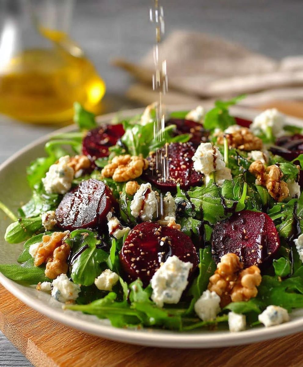 Beetroot arugula walnut feta salad