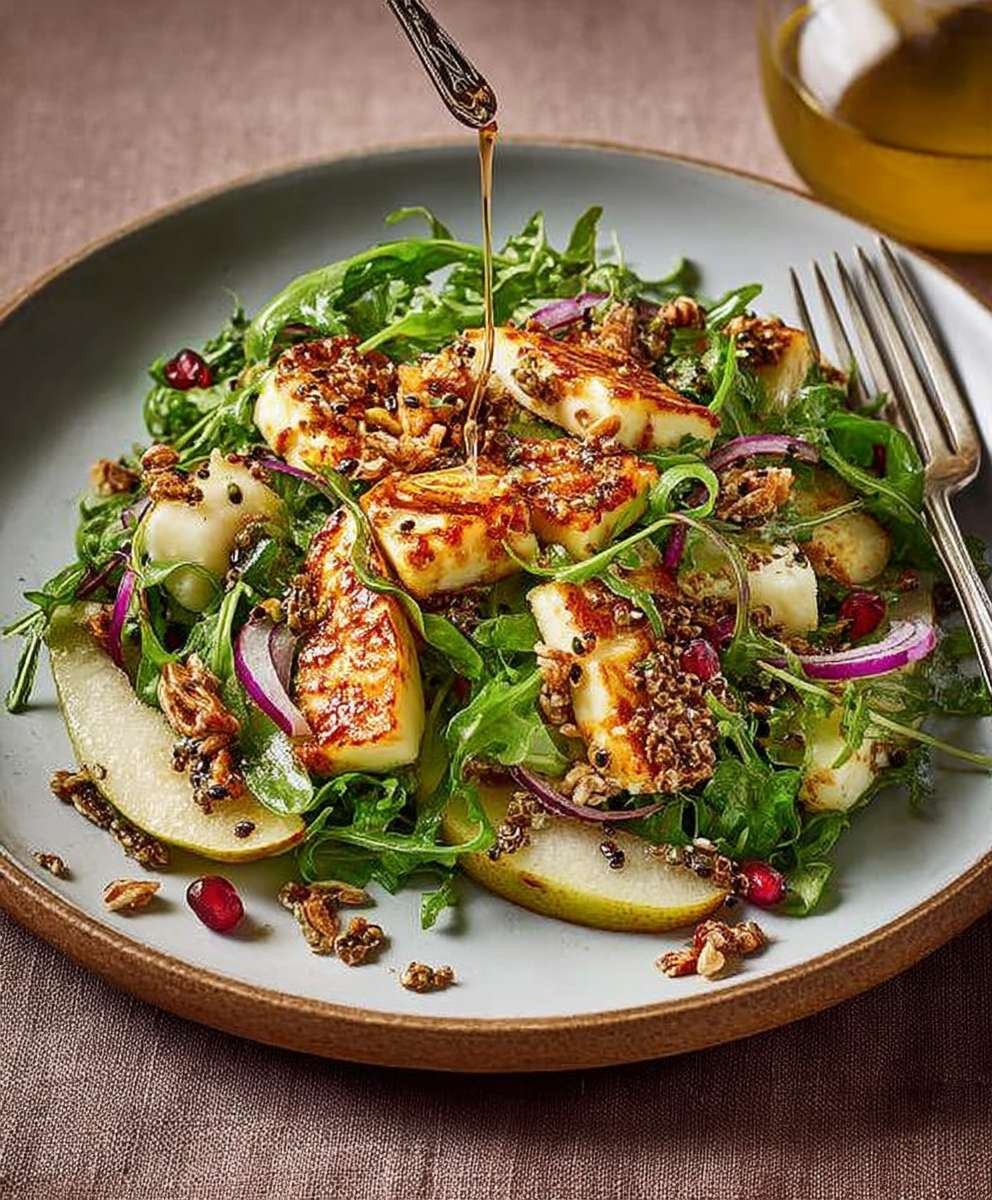 Pear halloumi salad