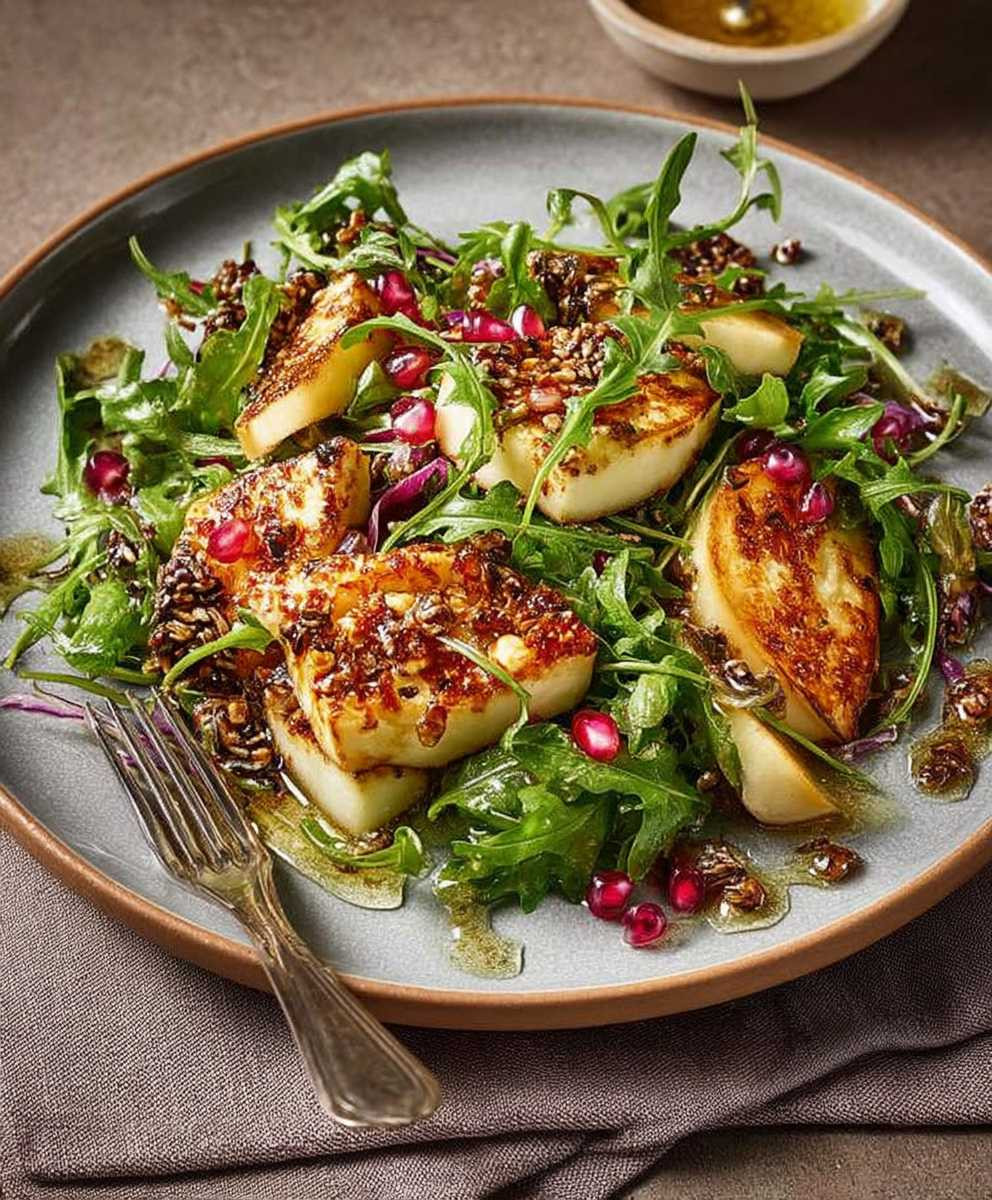 Pear halloumi salad