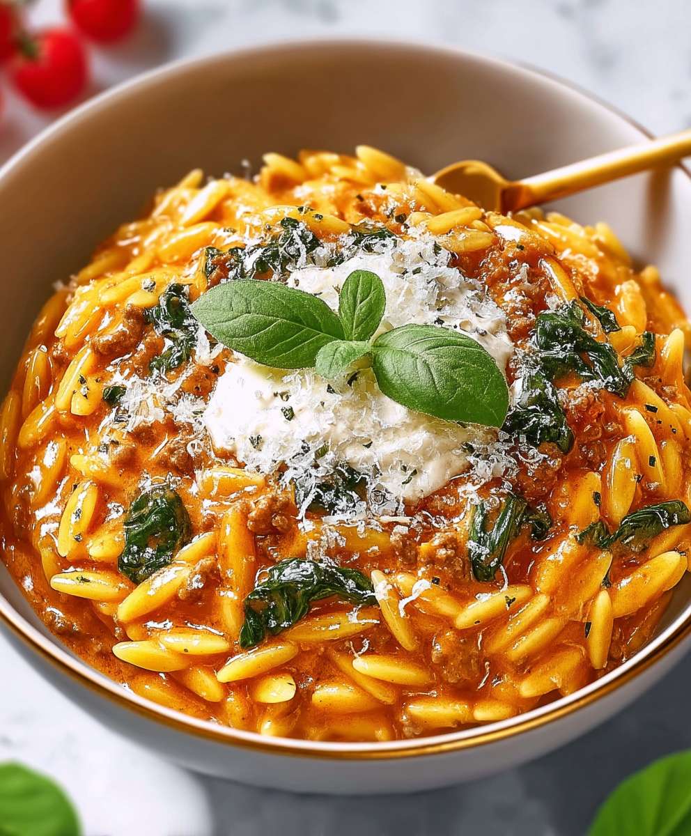 Creamy Ground Beef Orzo