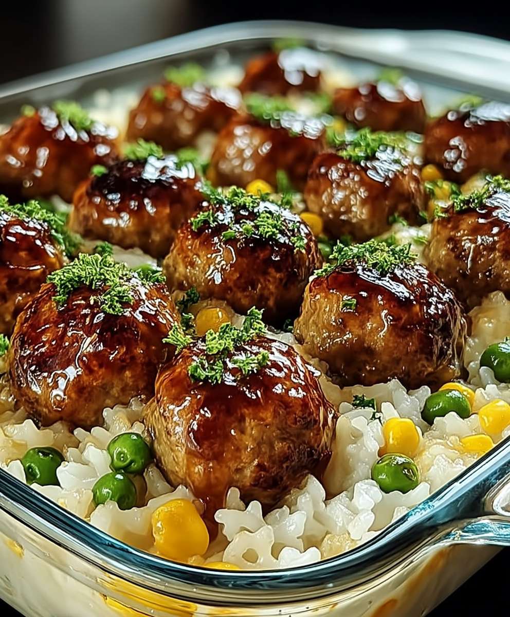 Honey Garlic Meatball Bake