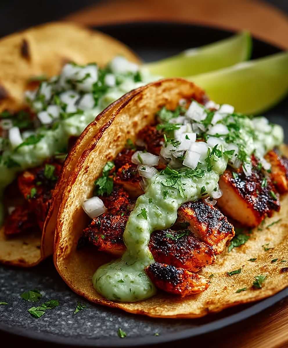 Chicken tacos green sauce