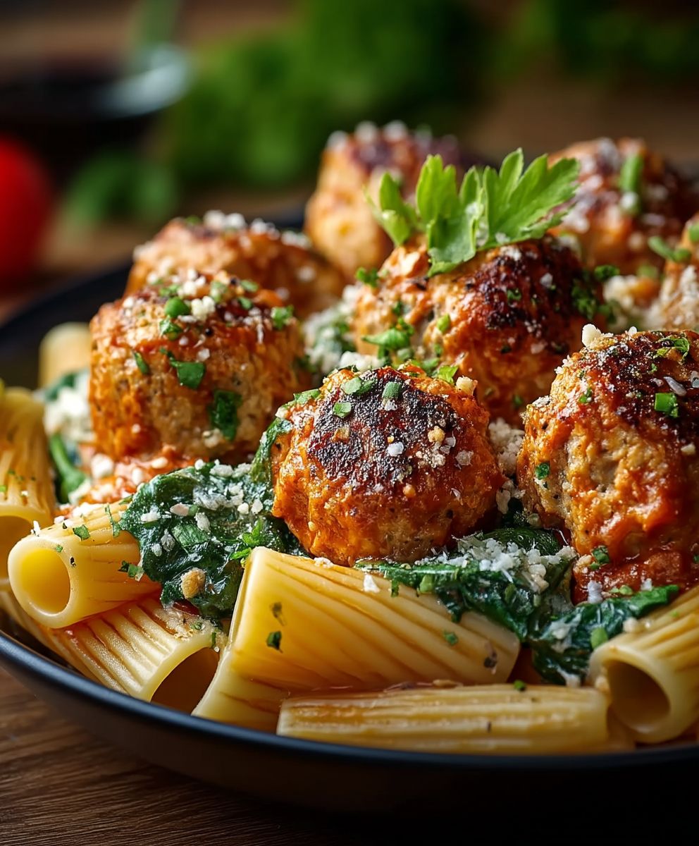 Turkey Ricotta Meatballs Rigatoni