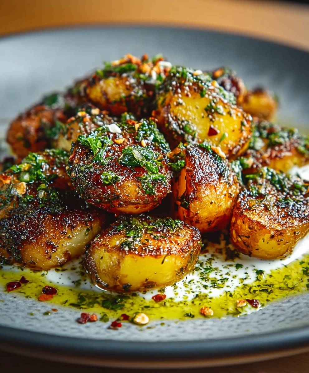 Chimichurri Potatoes with Yoghurt Sauce