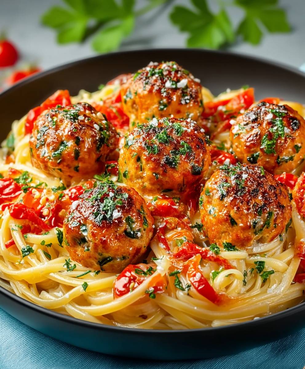 Seafood spaghetti salmon meatballs