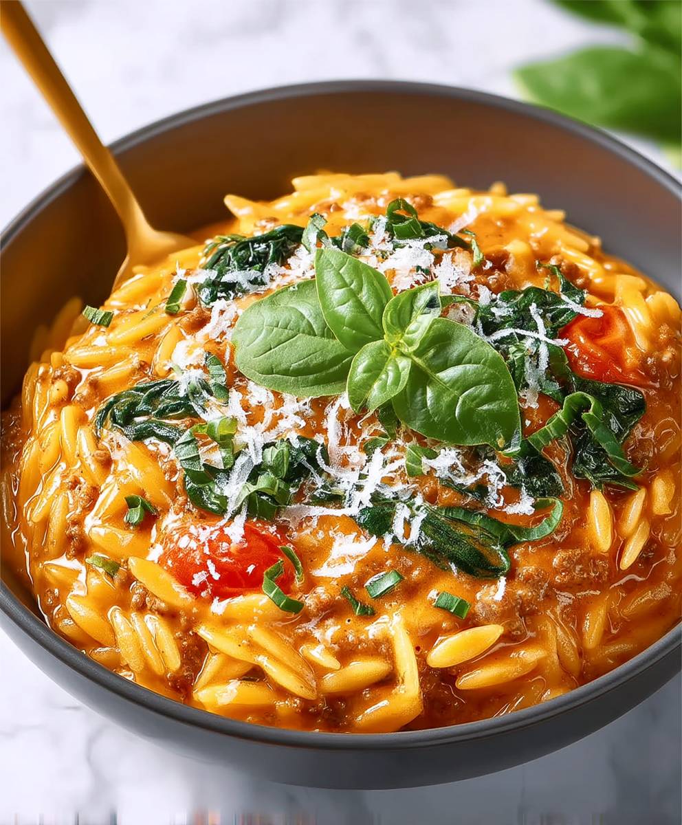 Creamy Ground Beef Orzo