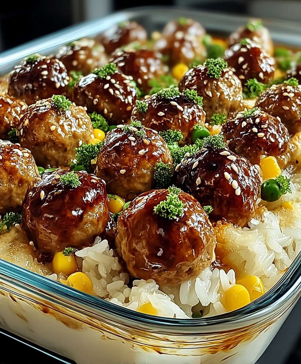 Honey Garlic Meatball Bake