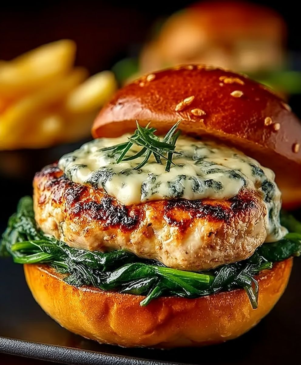 Cheddar Spinach Chicken Burgers