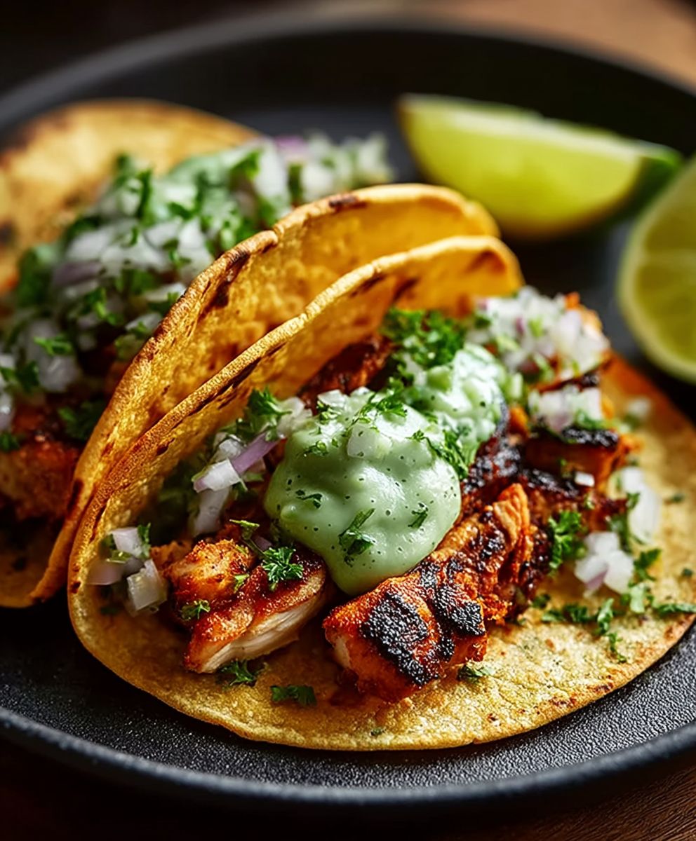 Chicken tacos green sauce