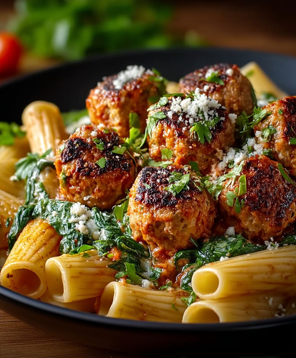 Turkey Ricotta Meatballs Rigatoni