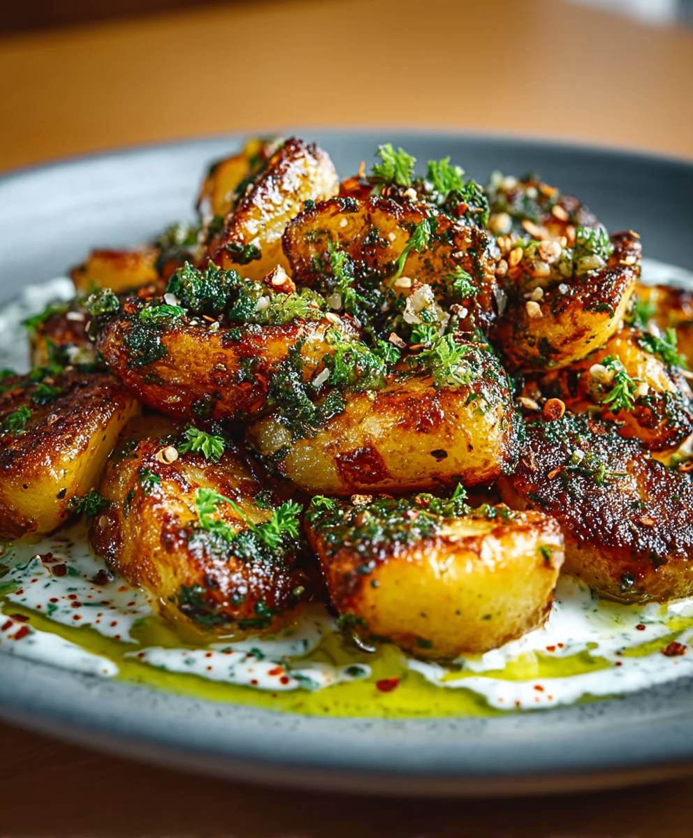 Chimichurri Potatoes with Yoghurt Sauce