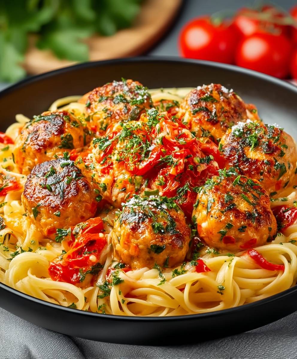 Seafood spaghetti salmon meatballs