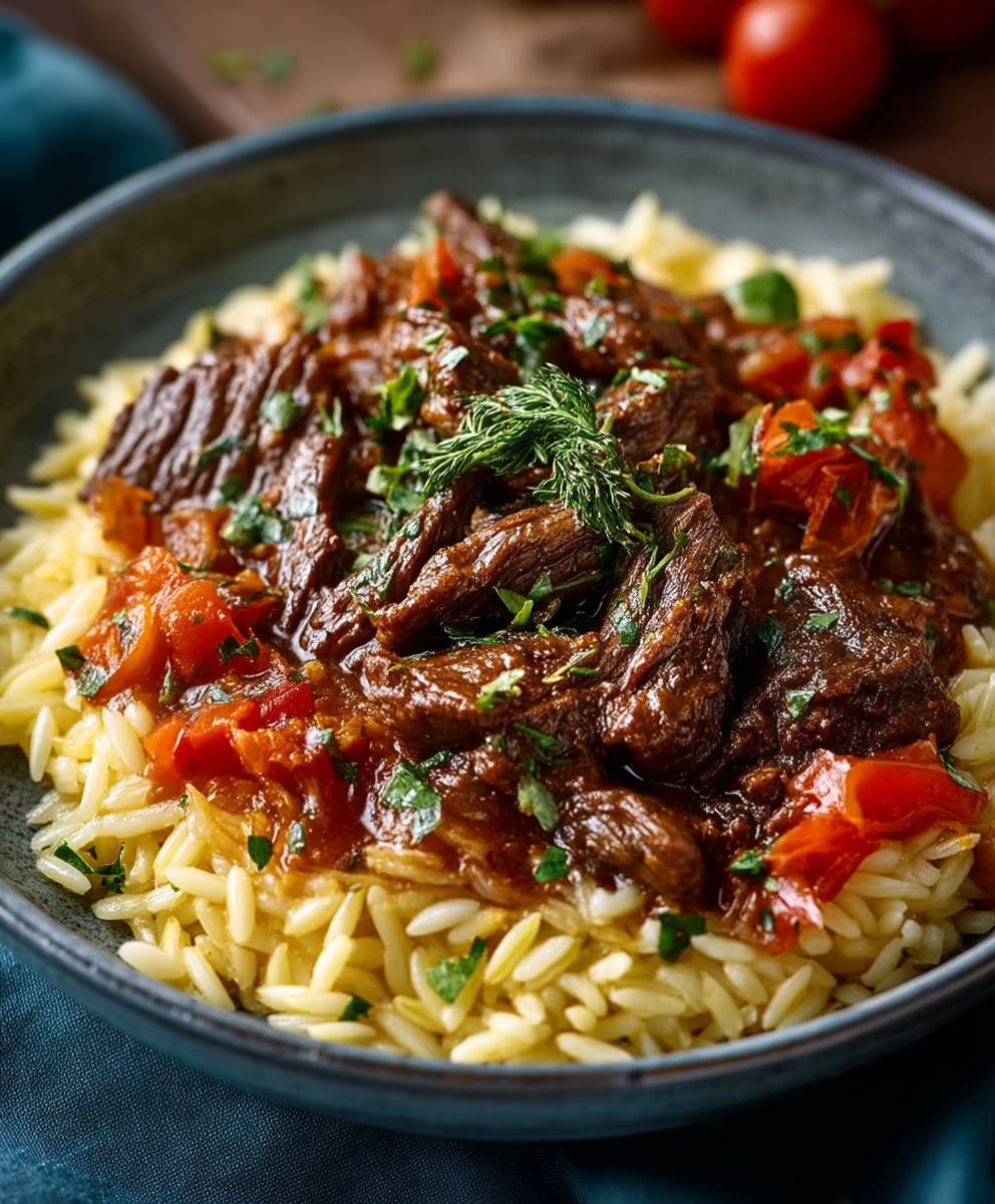 Greek Beef Risoni Giouvets