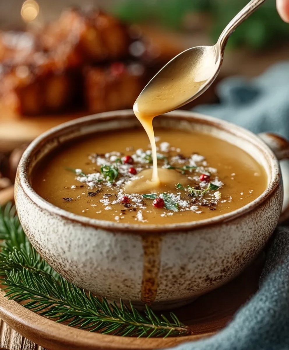 Thanksgiving gravy with drippings