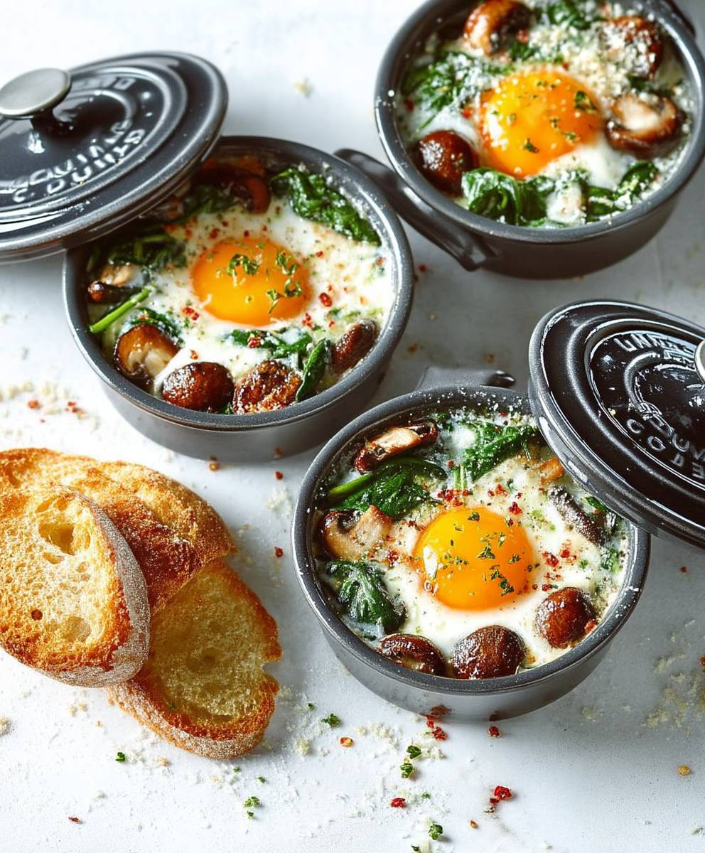 Baked Eggs Mushrooms Spinach