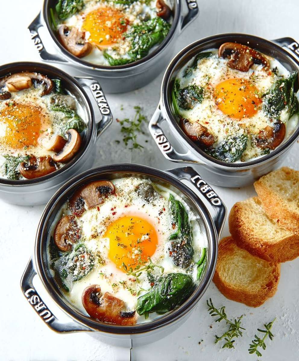 Baked Eggs Mushrooms Spinach