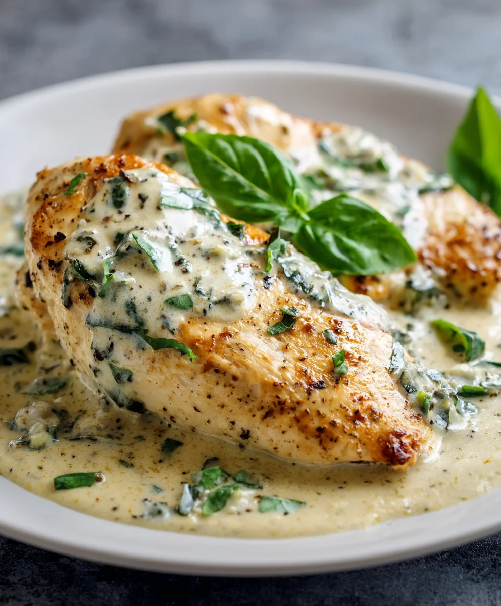 Creamy Cheesy Mozzarella Chicken in Basil Sauce