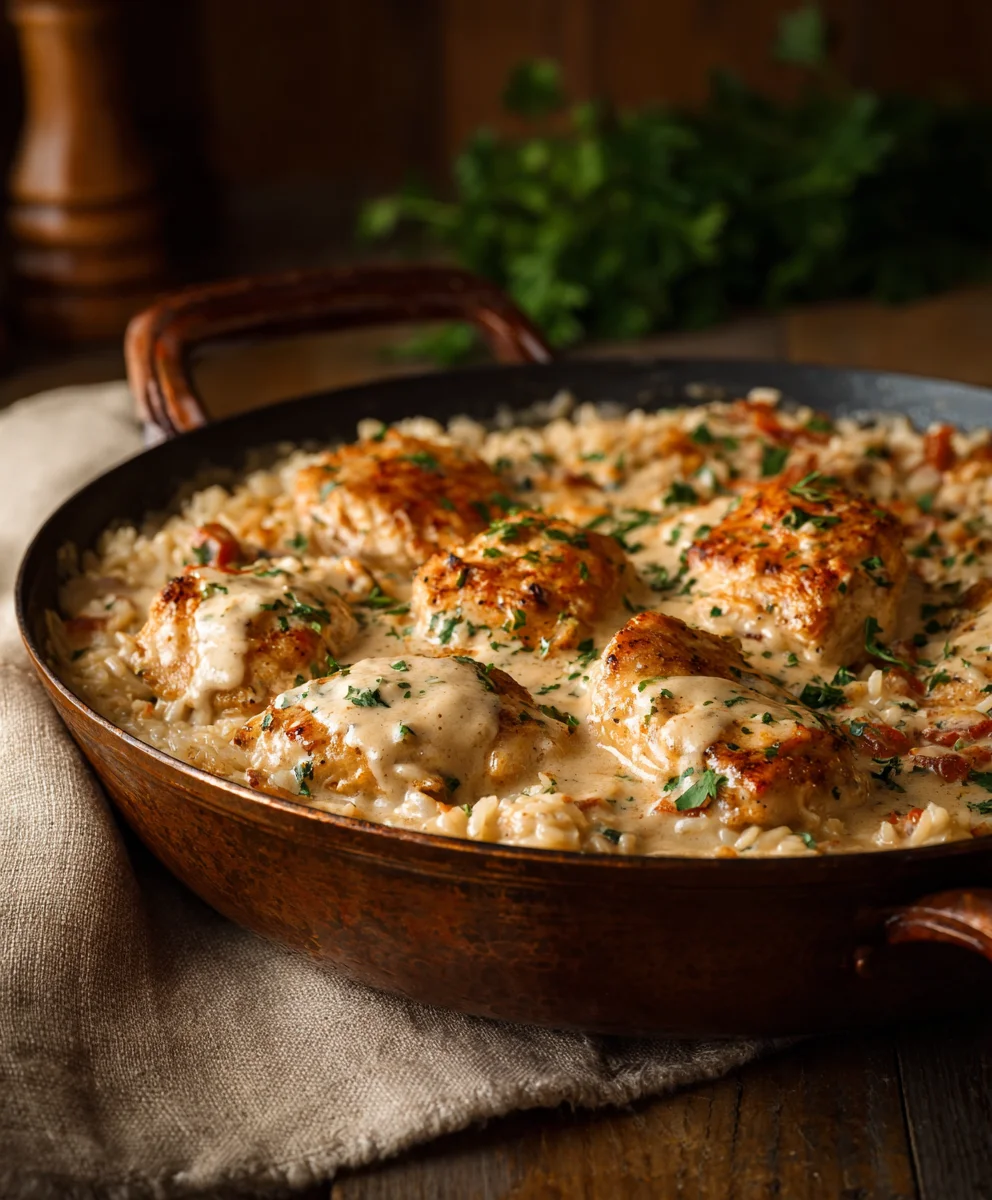 Creamy Smothered Chicken & Rice: Easy Dinner Recipe