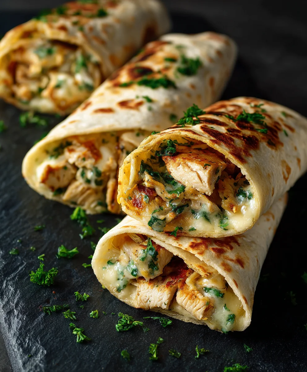 Irresistible Cheesy Garlic Chicken Wraps – Quick Dinner Idea!