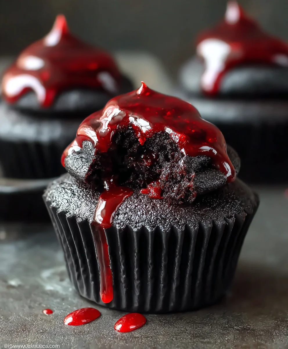 Must-Make Bleeding Halloween Black Cupcakes for Your Party!