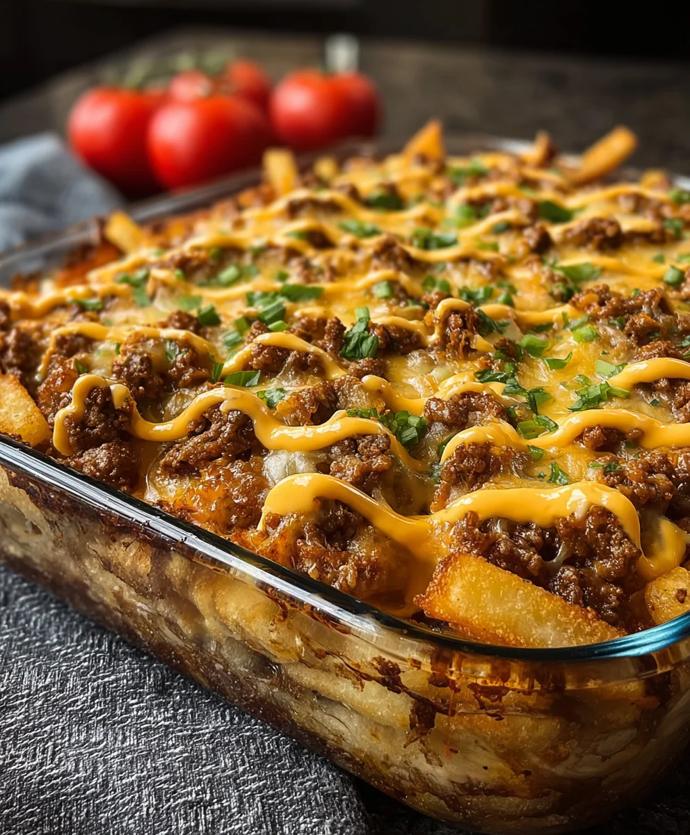 Ultimate Beef Cheeseburger French Fry Casserole!
