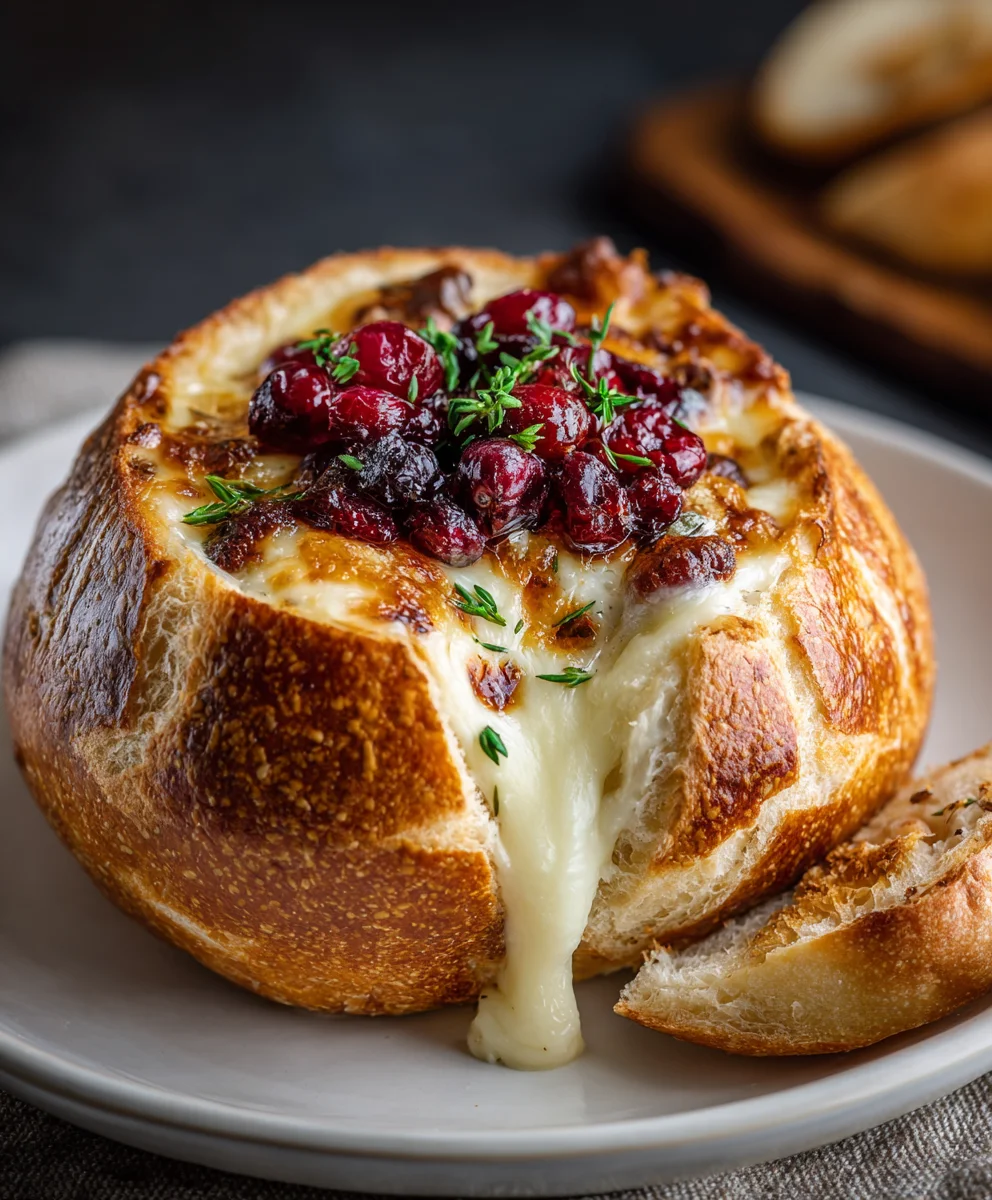 Warm Cranberry Baked Brie Bread Bowl - Perfect Appetizer!